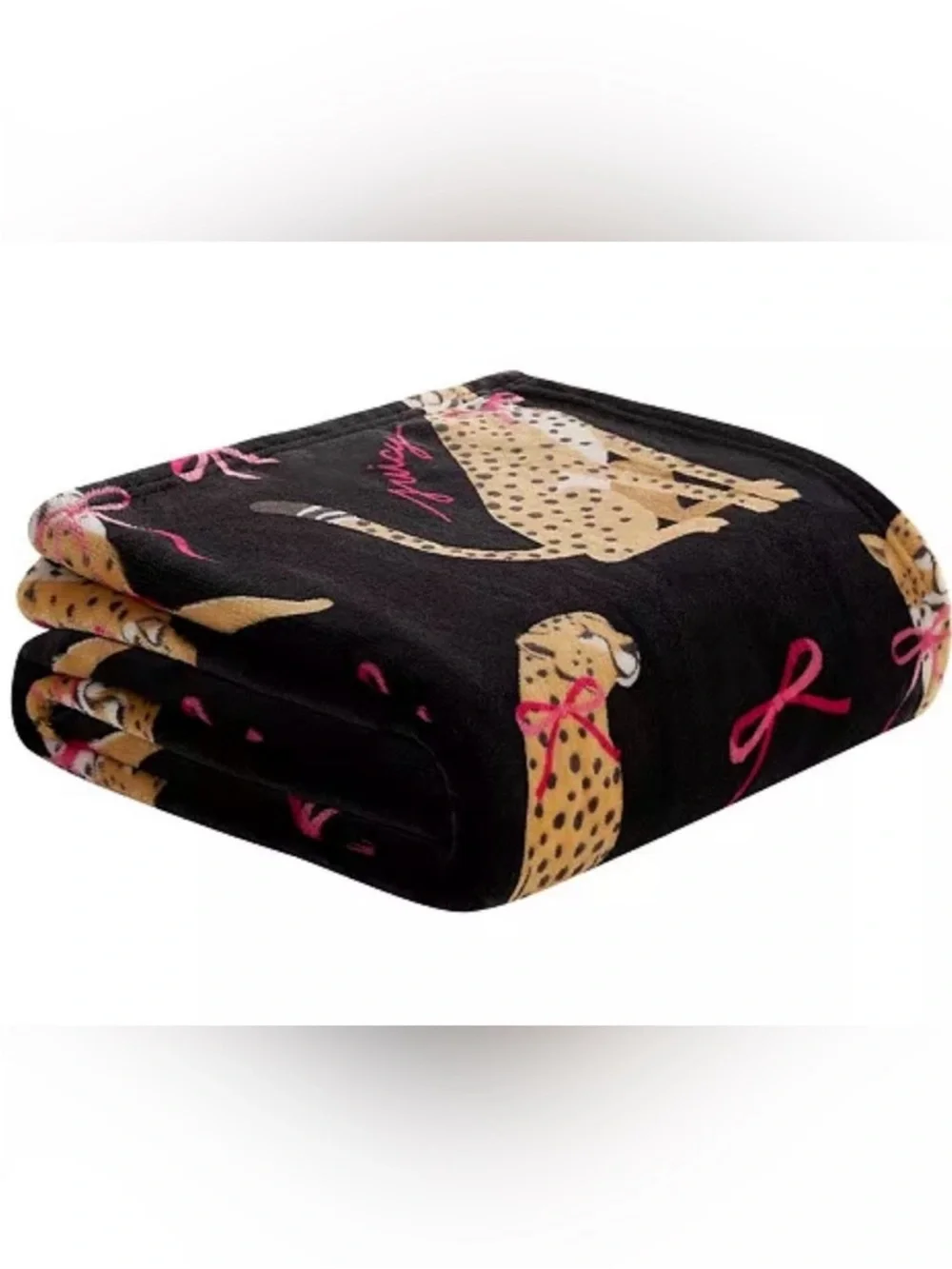 Plush Leopard Print Throw Blanket - Black with Pink Accents